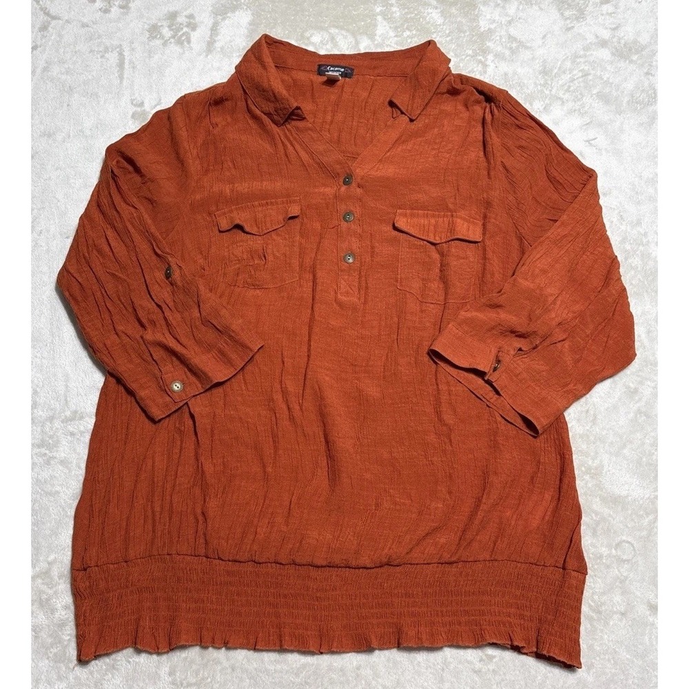 Cocomo Woman Boho Tunic Top Women's 2X Orange 3/4 Roll Tab Sleeve Shirt Blouse